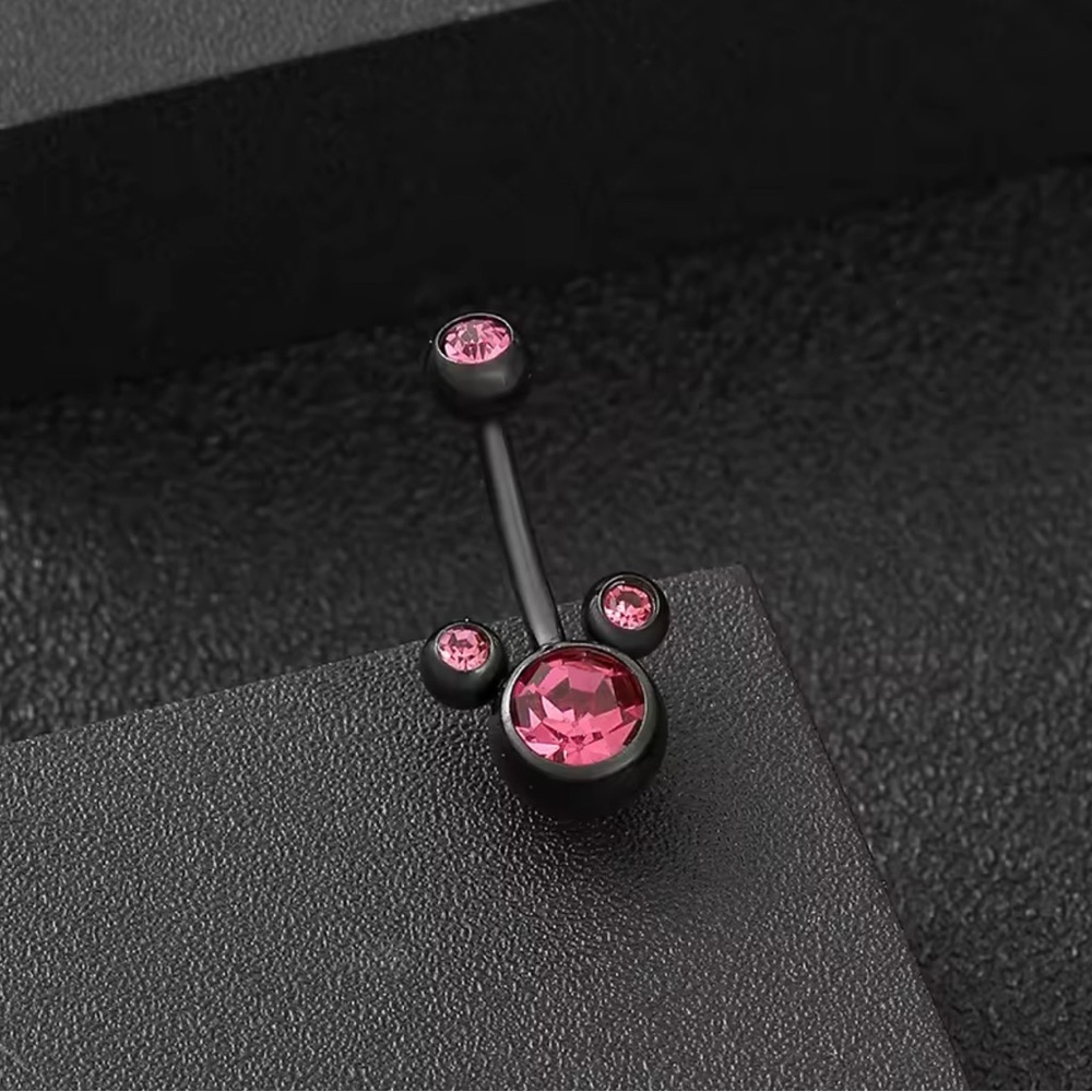 Elegant Black Belly Button Ring with Pink Gems